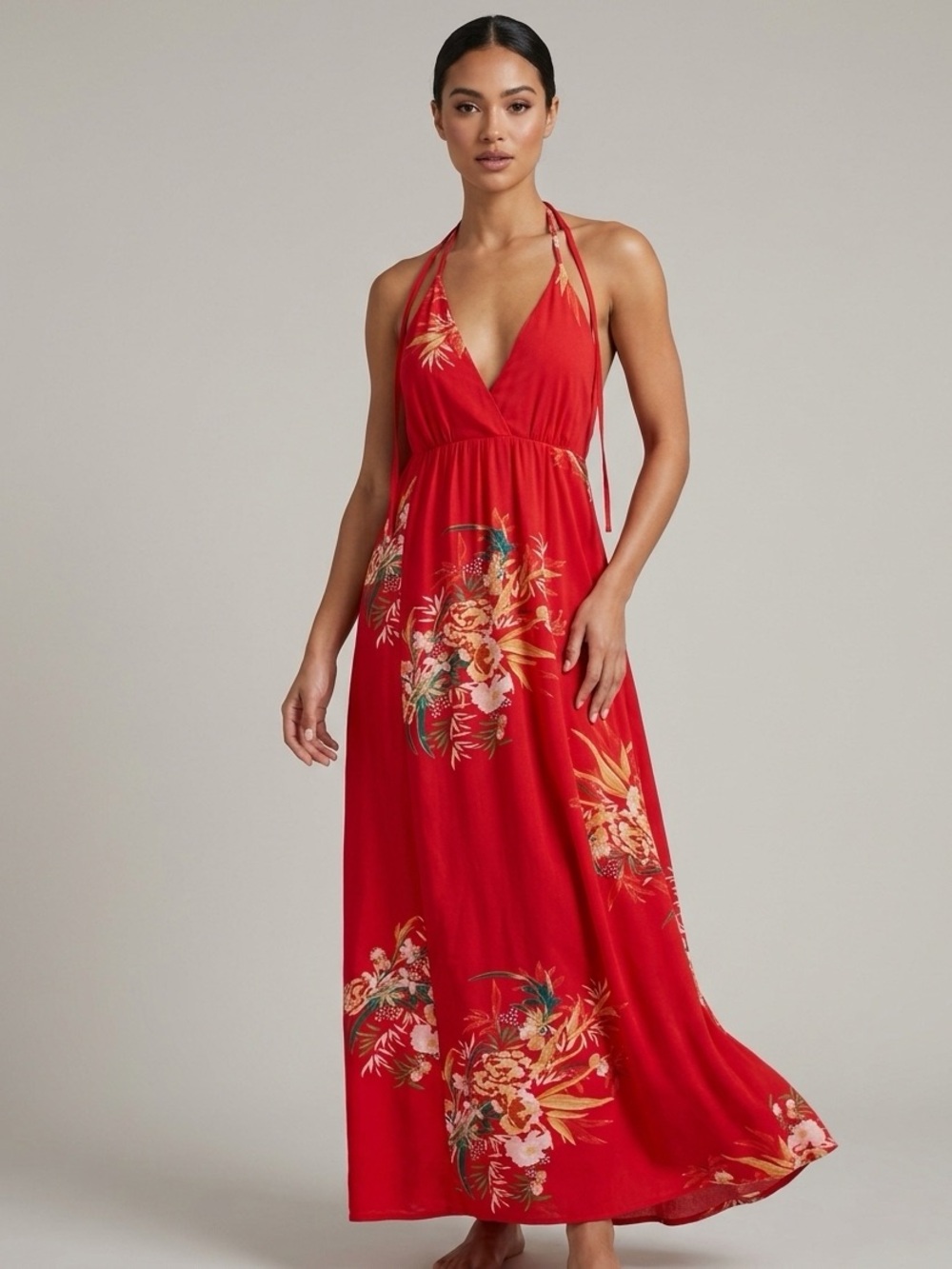 NWT Boutique red tropical floral maxi dress